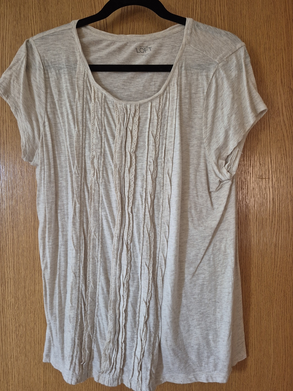 LOFT Light Beige Short-Sleeve Pintuck Tee